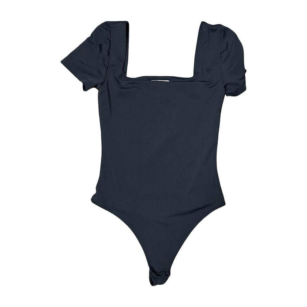 Aritzia Babaton Contour Tank Bodysuit Women Small Black Short Sleeve Square Neck